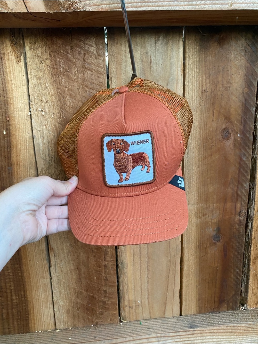 Goorin Bros The Farm Wiener Dachshund Trucker Hat NWT Brown Mesh Snapback
